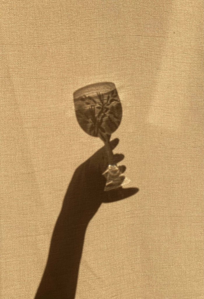 Shadow play woman holding wine glass